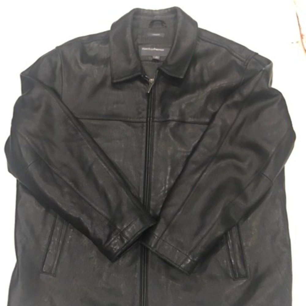 Perry Ellis Mens Bomber Leather Jacket Insulated, Black Soft Lambskin XL